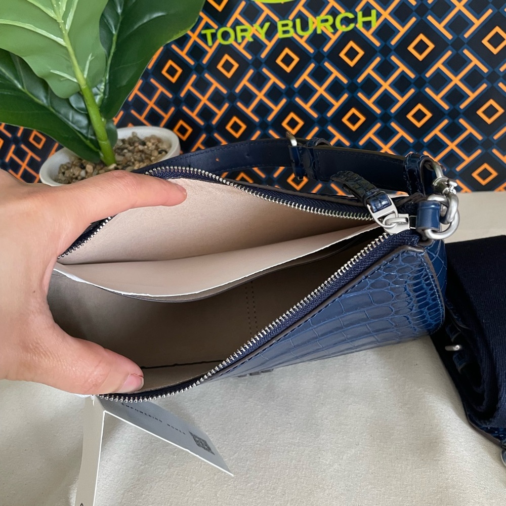 Tory Burch Blue Croc-Embossed convertible Women's crossbody Bag 2 straps - Picture 10 of 16